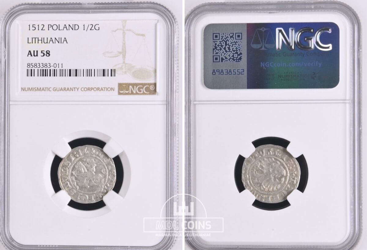 1512 metų Žygimanto Senojo 1/2 grašio – Katalogo nr. H40 M – „Ex-collection of Dzmitry Huletski” - NGC AU58 - Image 2