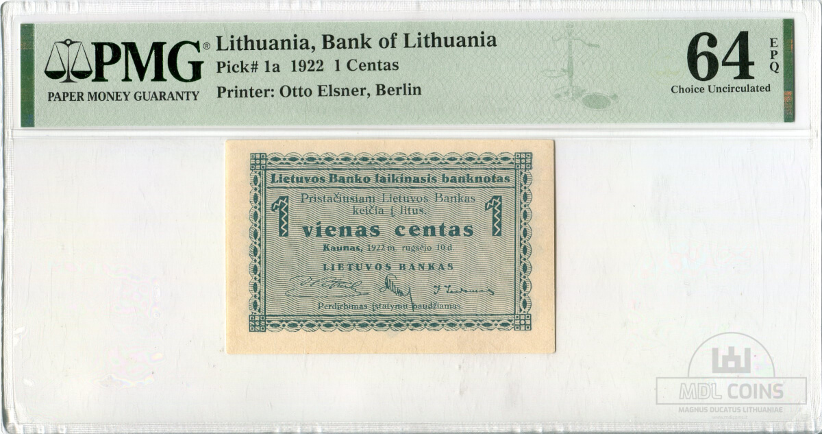 1922 metų laikinasis 1 centas - PMG 64 Choice Uncirculated EPQ