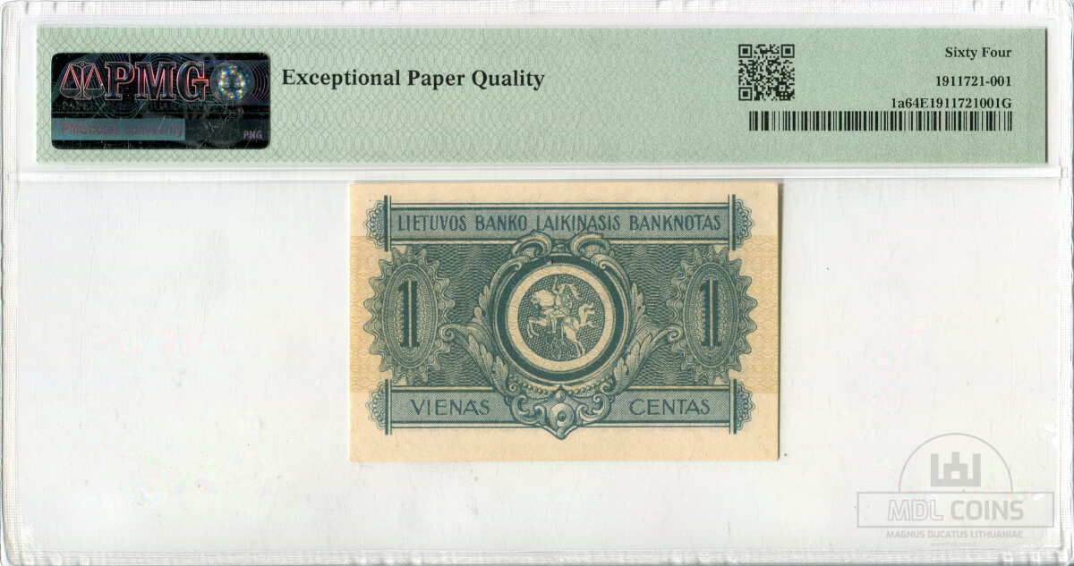 1922 metų laikinasis 1 centas - PMG 64 Choice Uncirculated EPQ - Image 2