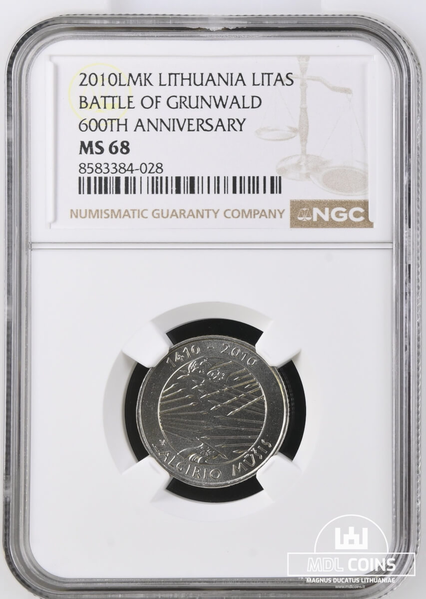 2010 metų sertifikuotas 1 litas - "Žalgirio mūšis" - NGC MS68