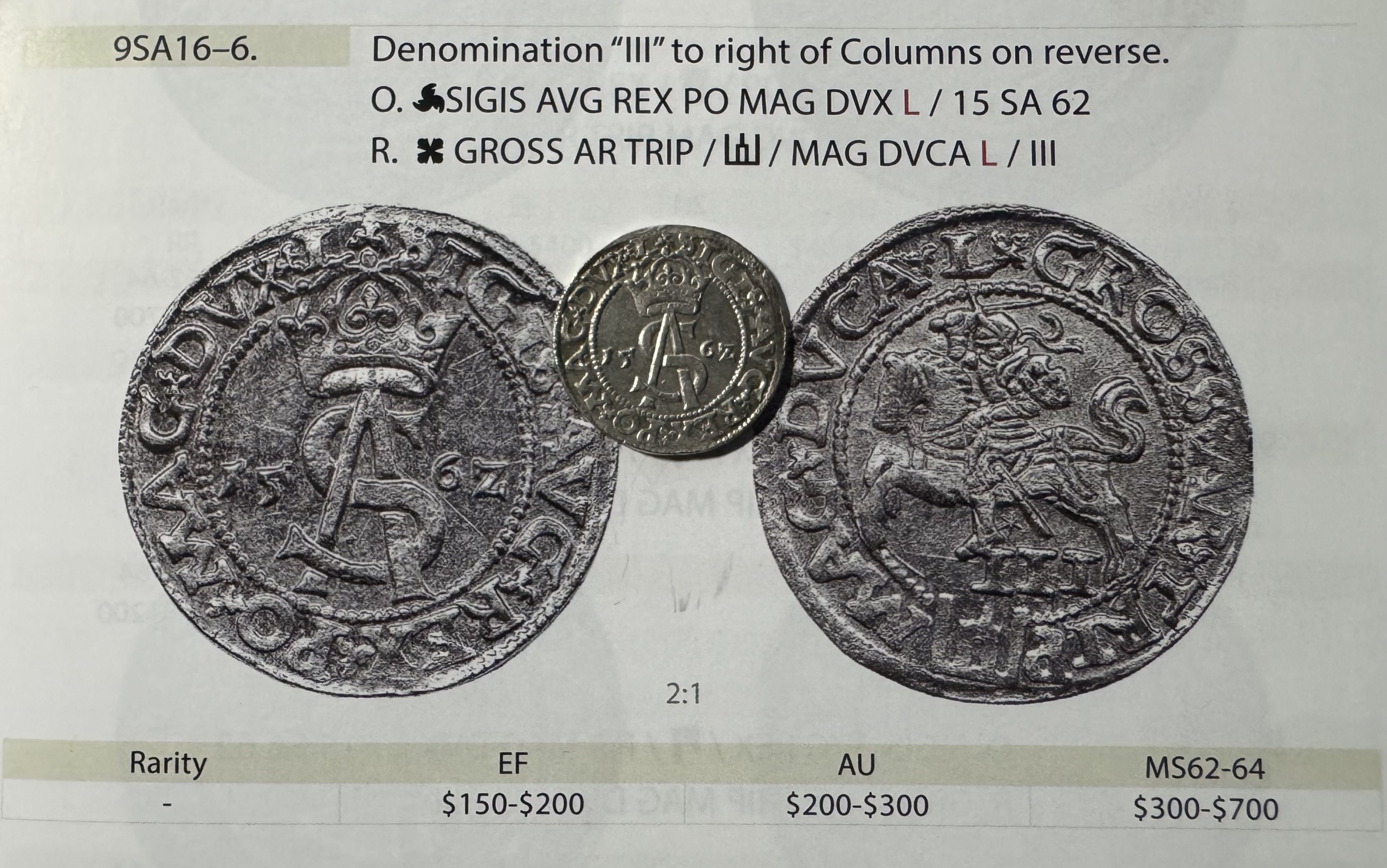 1562 metų Žygimanto Augusto 3 grašiai - Katalogo nr. 9SA16-6 - Kataloginė moneta - Image 4