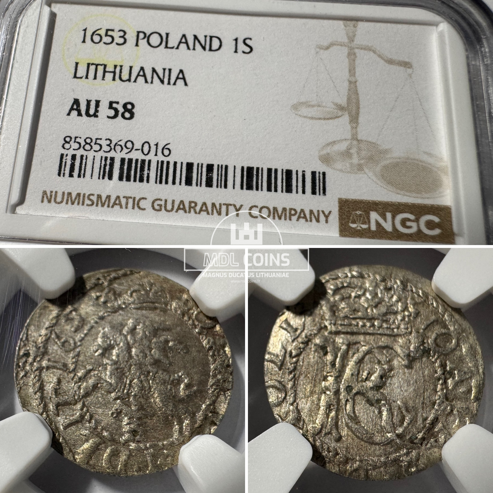 1653 metų Jono Kazimiero šilingas - NGC AU58