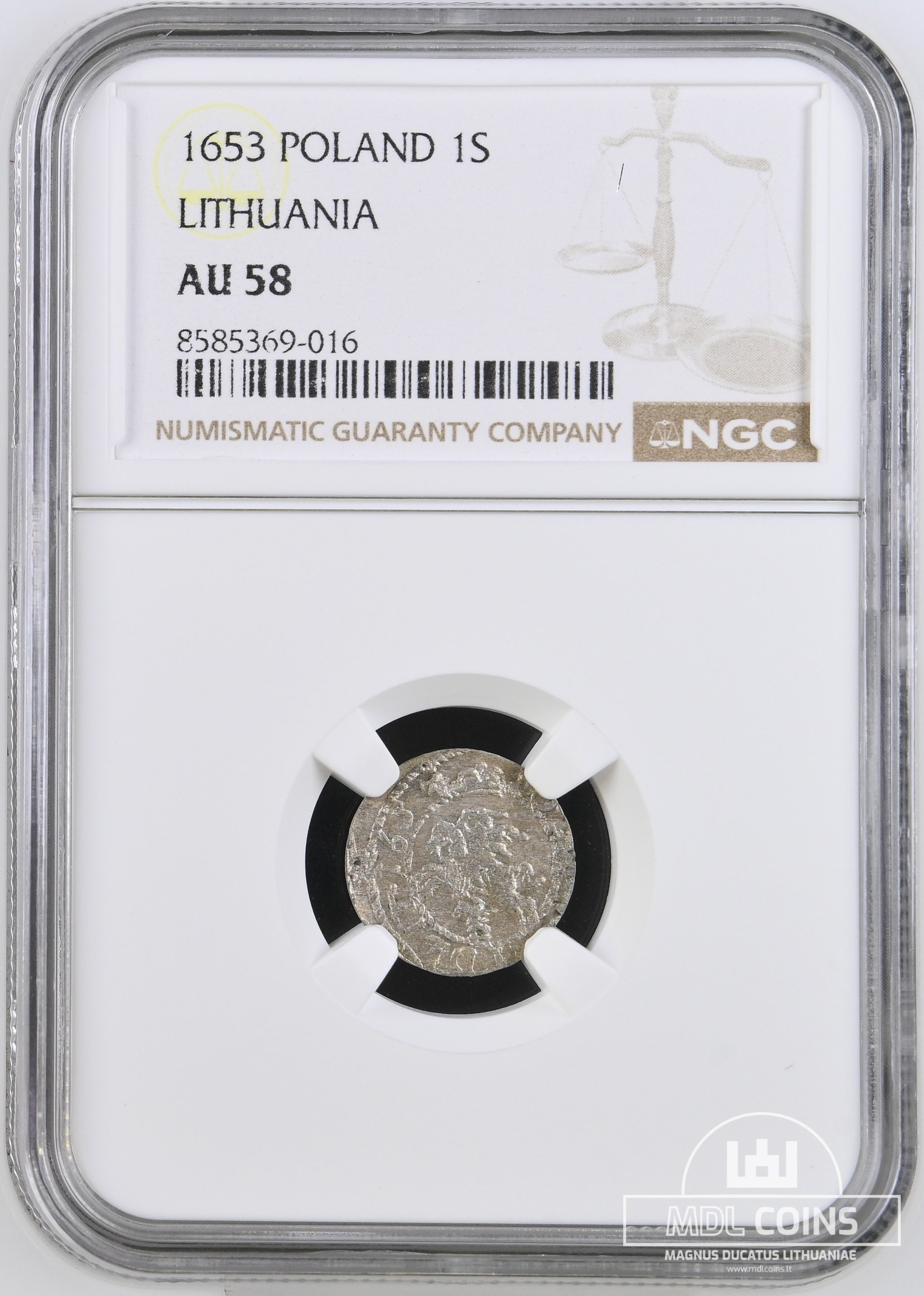 1653 metų Jono Kazimiero šilingas - NGC AU58 - Image 2