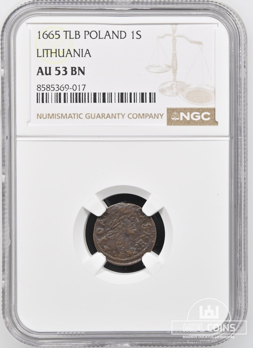 1665 metų Jono Kazimiero šilingas - NGC AU53BN - Image 2