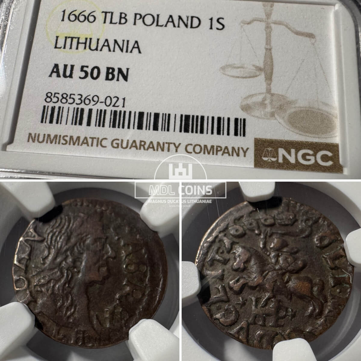 1666 metų Jono Kazimiero šilingas - NGC AU50BN