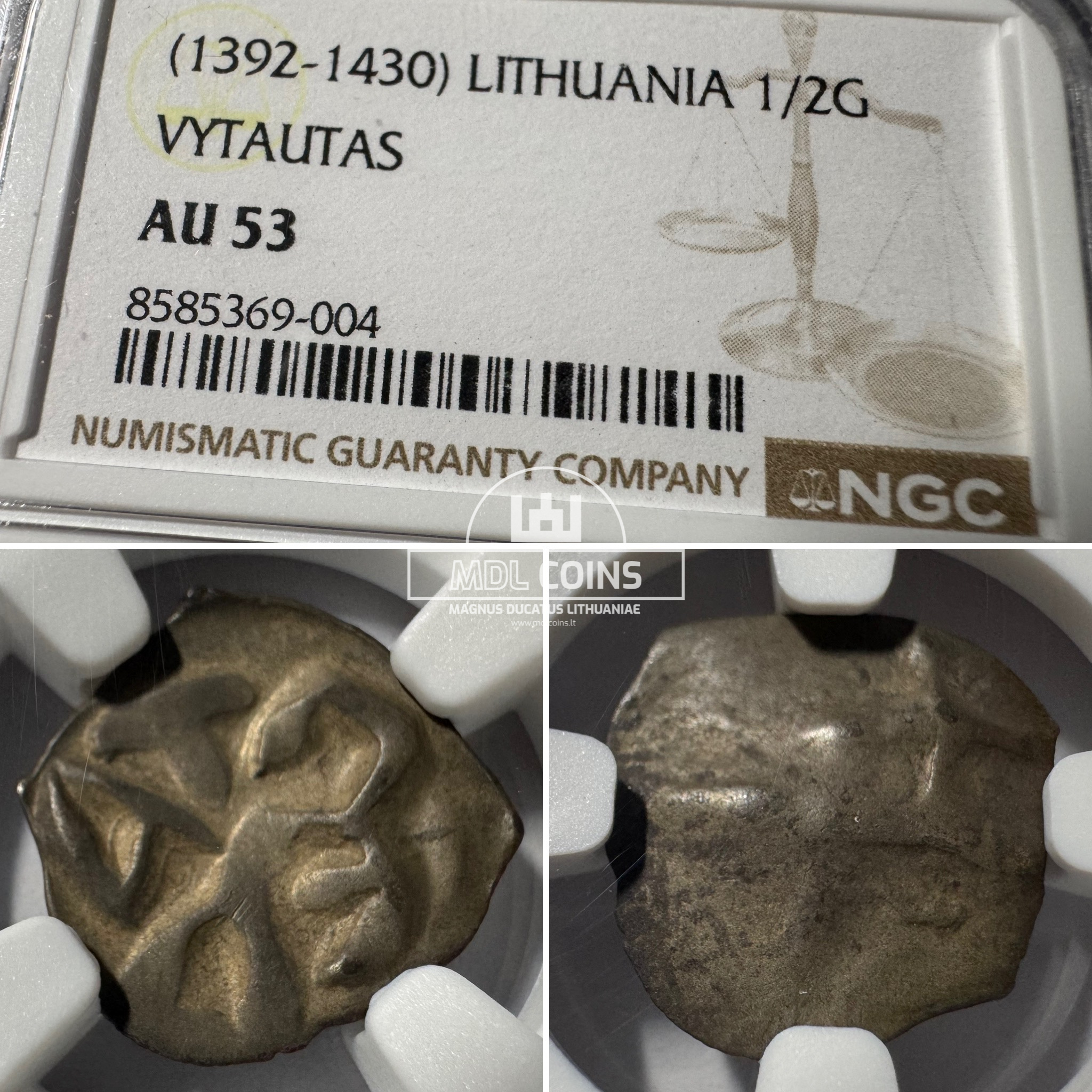 1396-1401 metų Vytauto Didžiojo 1/2 grašio – „PECHIAT” – 6V tipas - NGC AU53