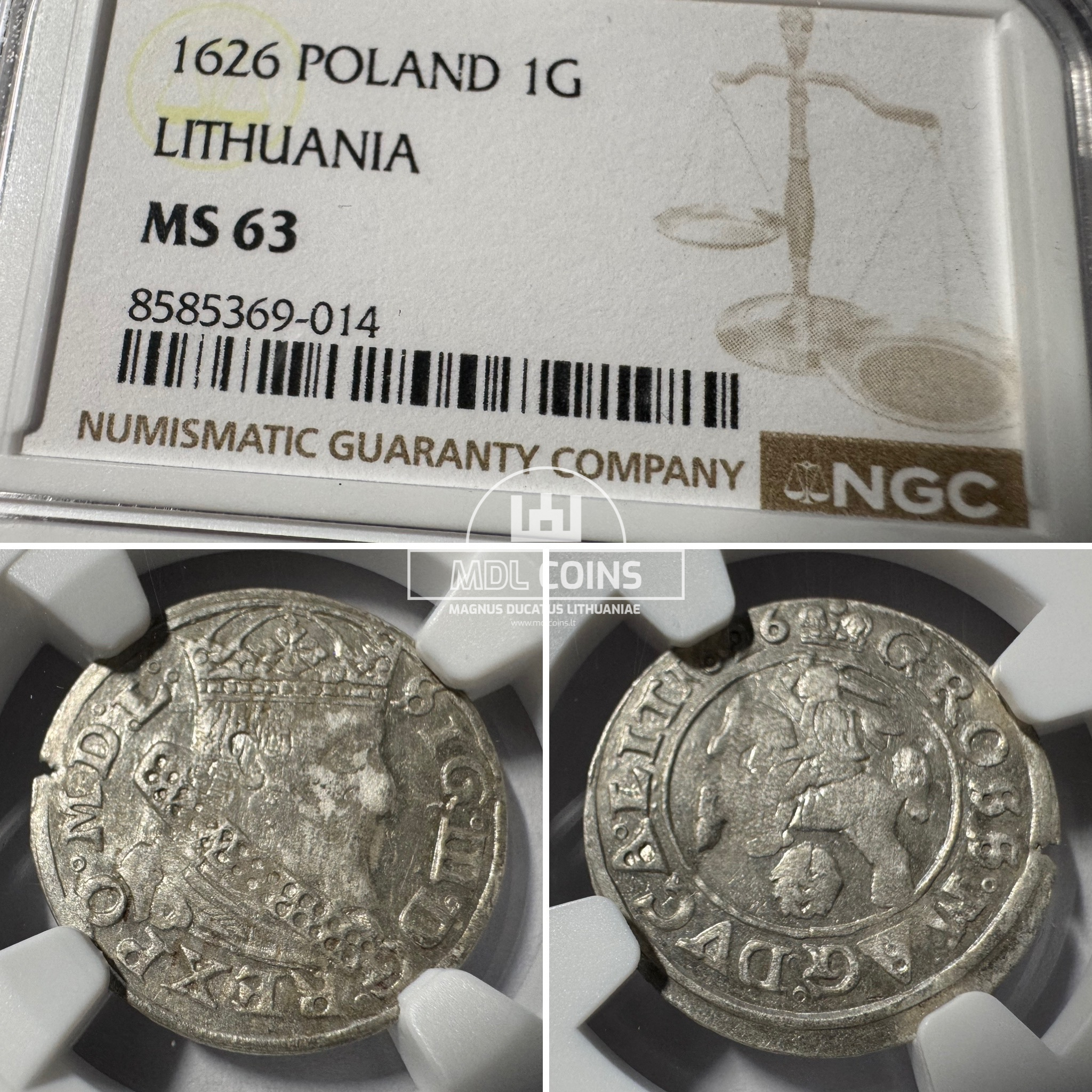 1626 metų Žygimanto Vazos grašis - NGC MS63 – (Sesija Nr.89 – Pabaiga 20260408 – 22.10 val. + 2 min. „Anti-sniping”)