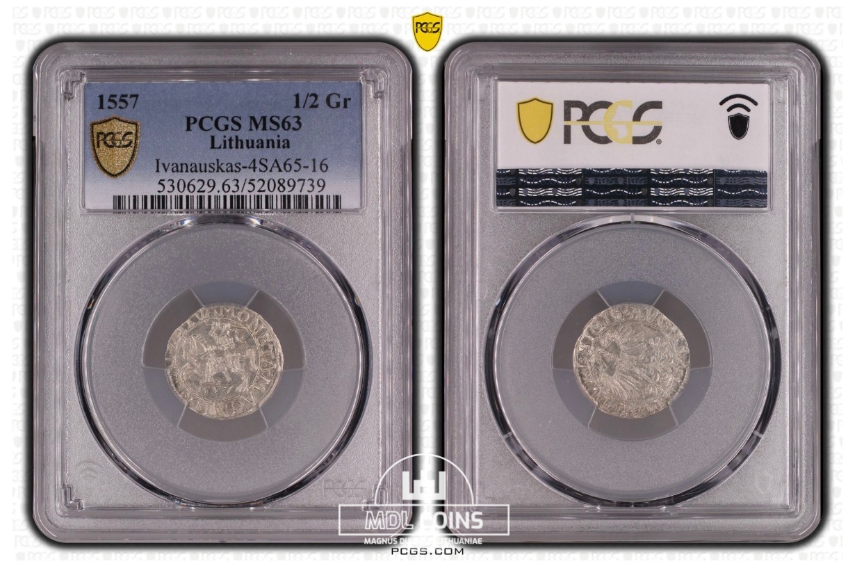 1557 metų Žygimanto Augusto 1/2 grašio – Katalogo nr. 4SA65-16 - PCGS MS63 - Image 4