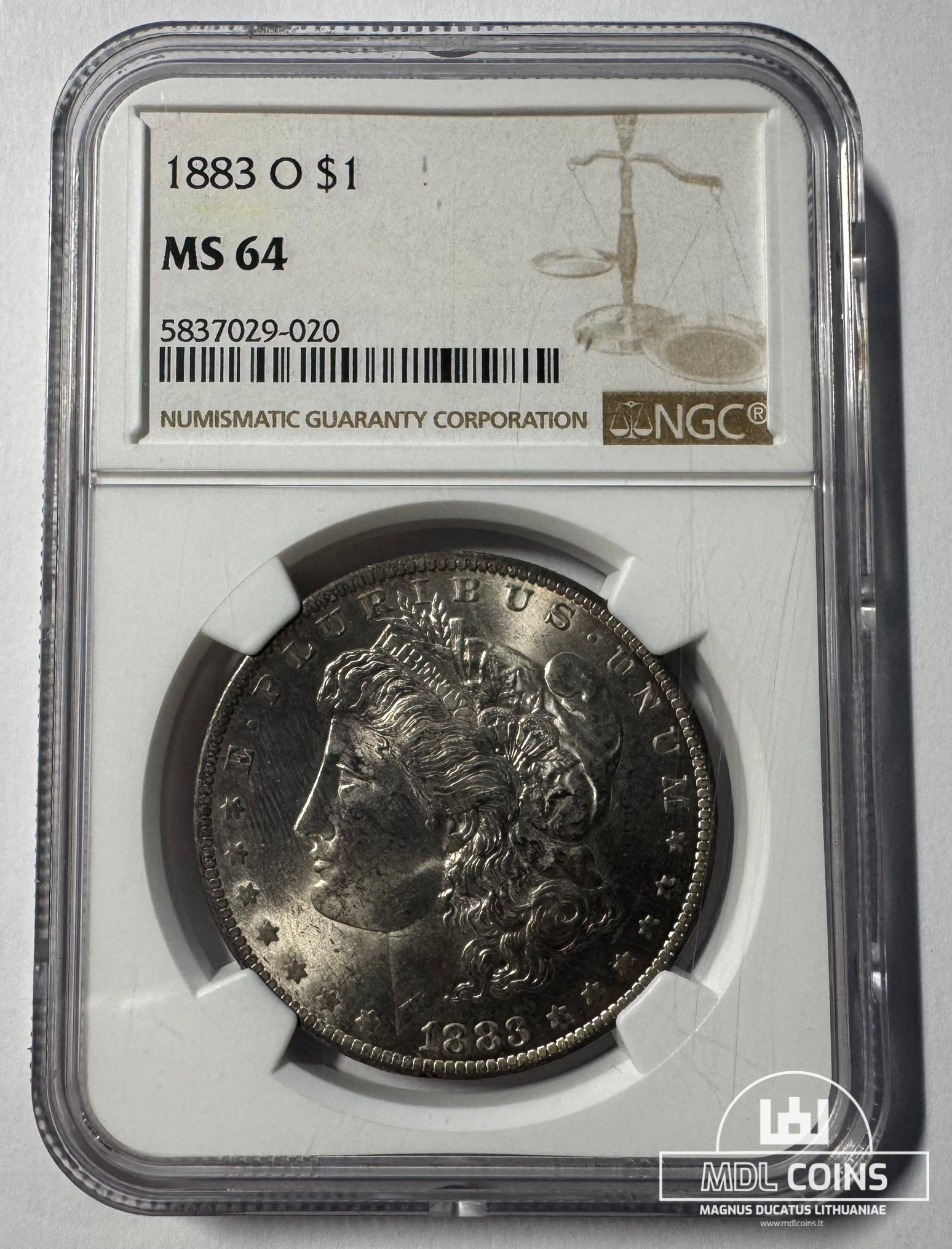 JAV - 1883 metų 1 doleris - "Morganas" - NGC MS64 - (Sidabras 900 / 26,73 g) - Image 2