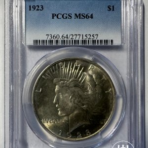 Alternative view of JAV - 1923 metų 1 doleris - "Taikos doleris" - PCGS MS64 - (Sidabras 900 / 26,73 g)
