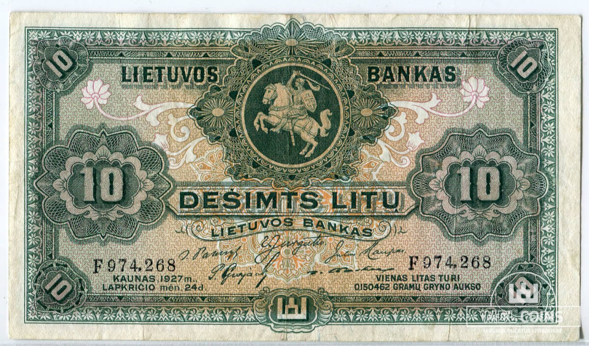 1927 metų 10 litų - F serija - VF-XF