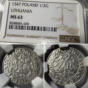 1547 metų Žygimanto Augusto 1/2 grašio - NGC MS63