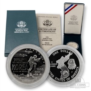 JAV - 1991 metų 1 doleris - "Korean war memorial coin" - (Sidabras 900 / 26,73 g)