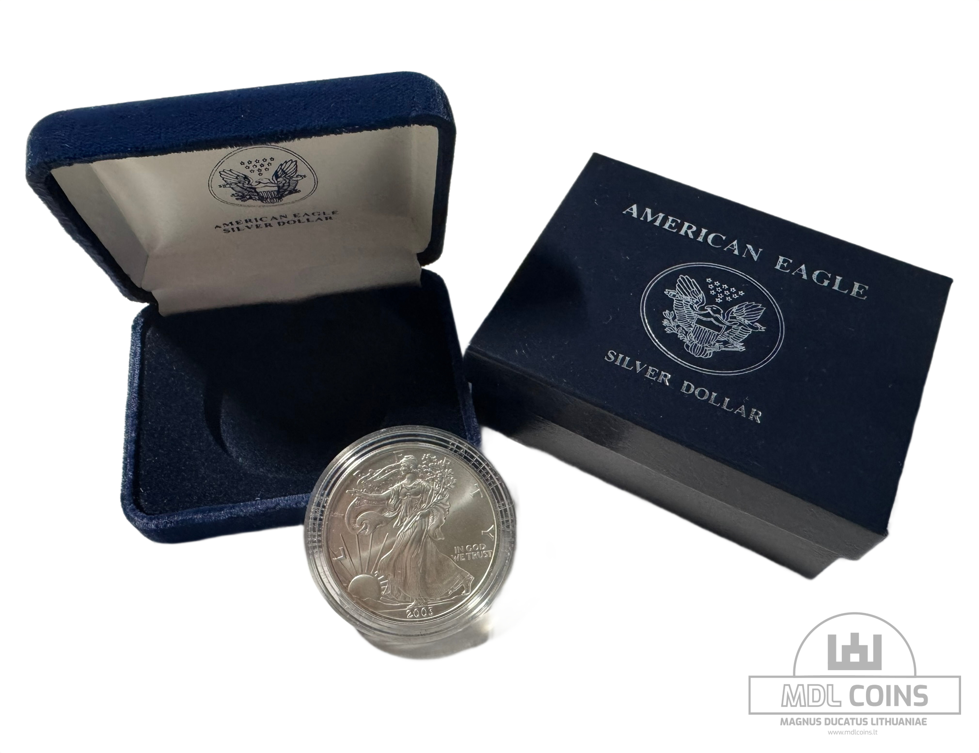 JAV - 2003 metų 1 doleris - "Silver Eagle" - Su dėžute - (Sidabras 999 / 31,1 g)