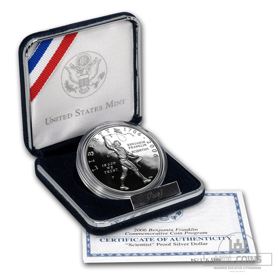 JAV - 2006 metų 1 doleris - "Benjamin Franklin" - (Sidabras 900 / 26,73 g) - Image 2