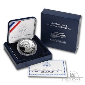 JAV - 2009 metų 1 doleris - "Luis Braille" - (Sidabras 900 / 26,73 g)