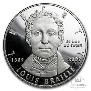 Alternative view of JAV - 2009 metų 1 doleris - "Luis Braille" - (Sidabras 900 / 26,73 g)