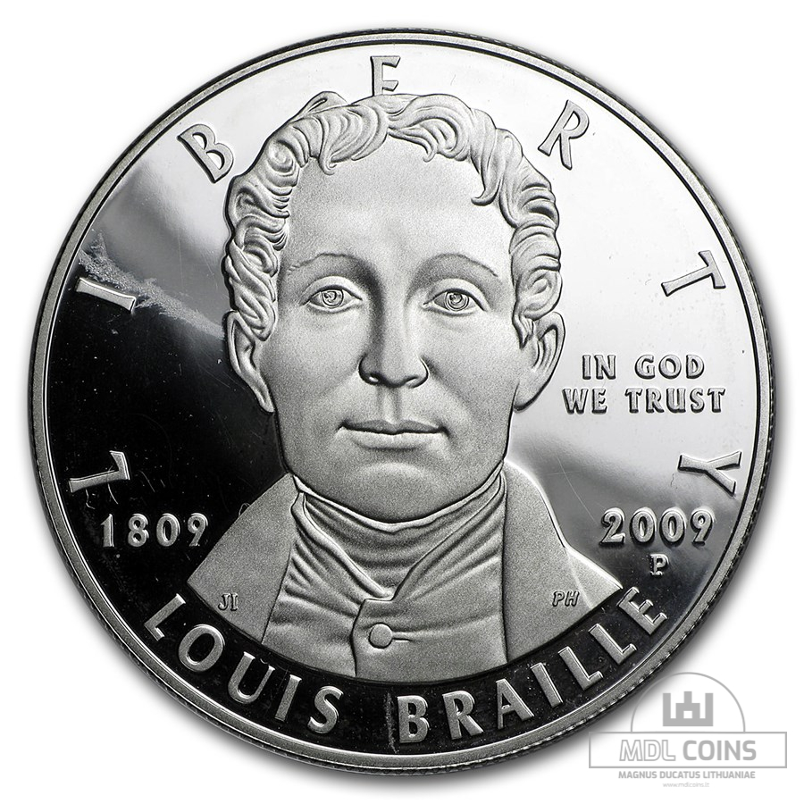 JAV - 2009 metų 1 doleris - "Luis Braille" - (Sidabras 900 / 26,73 g) - Image 2