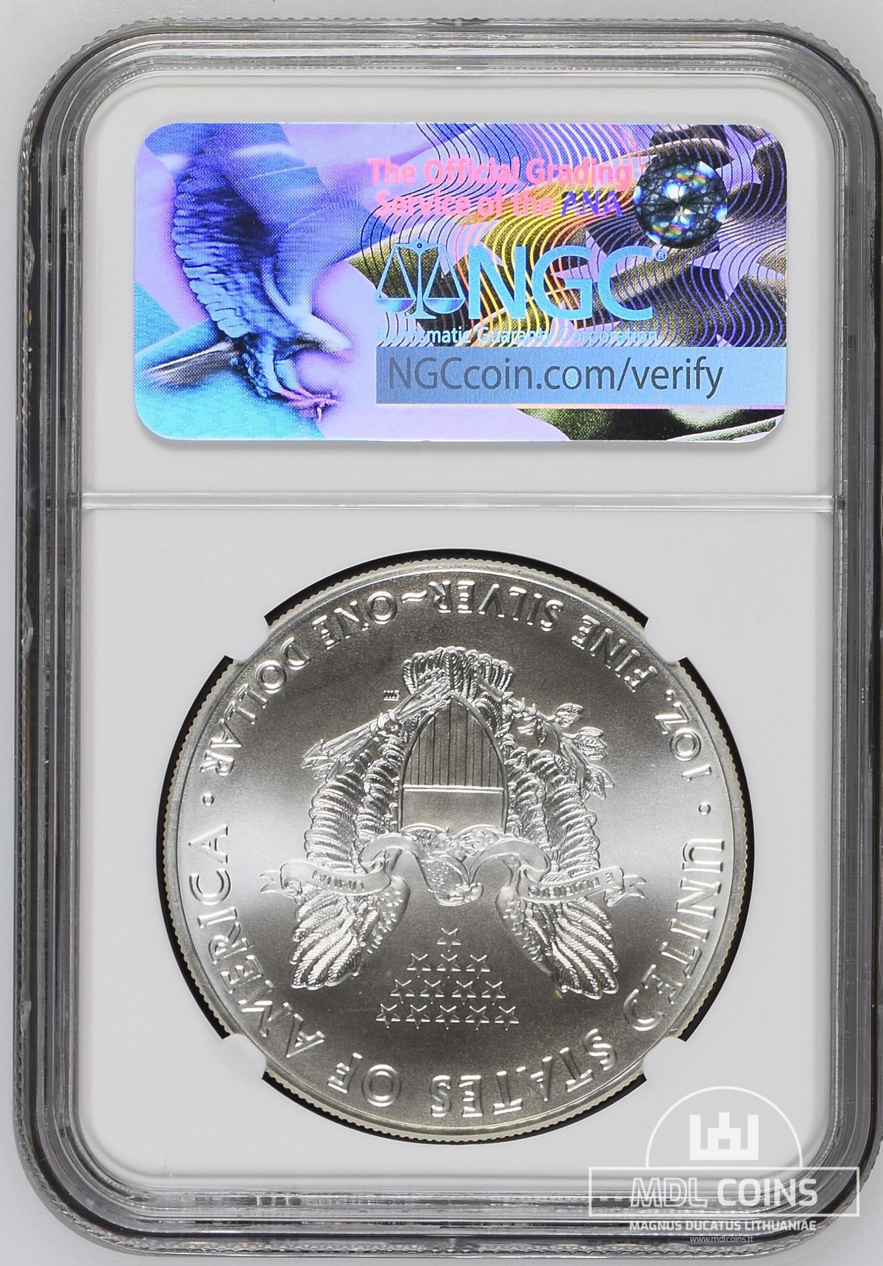JAV - 2017 metų 1 doleris - "Silver Eagle" - NGC MS70 - FIRST DAY OF ISSUE + signature Edmund C.Moy - (Sidabras 999 / 31,1 g) - Image 3