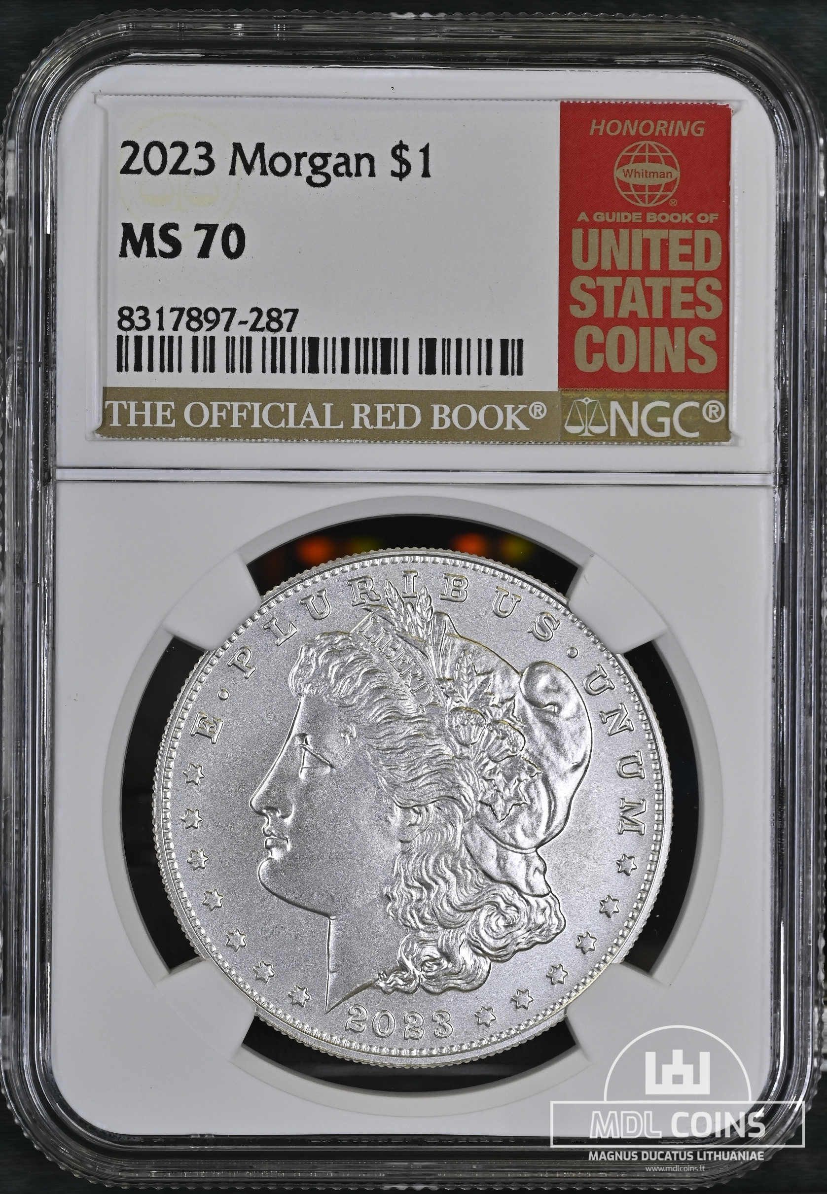 JAV - 2023 metų 1 doleris - "Morganas" - NGC MS70 - THE OFFICIAL RED BOOK - (Sidabras 999 / 26,715 g) - Image 2