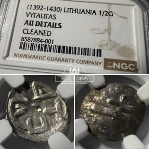 1396-1401 metų Vytauto Didžiojo 1/2 grašio – „PECHIAT” – 6V tipas - NGC AU Details