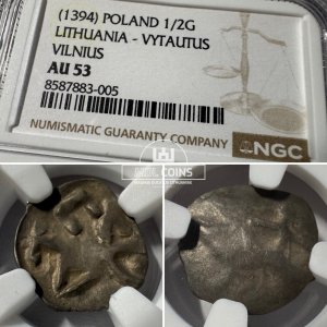 1396-1401 metų Vytauto Didžiojo 1/2 grašio – „PECHIAT” – 6V tipas - NGC AU53