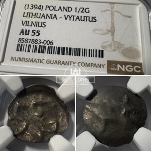 1396-1401 metų Vytauto Didžiojo 1/2 grašio – „PECHIAT” – 6V tipas - NGC AU55