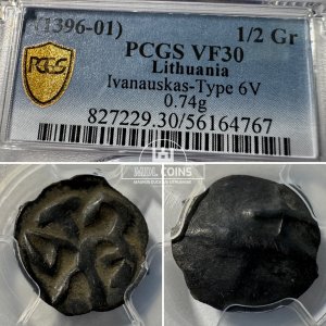 1396-1401 metų Vytauto Didžiojo 1/2 grašio – „PECHIAT” – 6V tipas - PCGS VF30