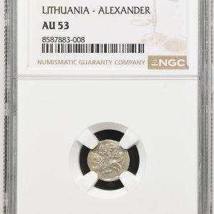 Alternative view of 1498-1506 metų Aleksandro Jogailaičio denaras – Renesansas – NGC AU53 – (Sesija Nr.89 – Pabaiga 20260408 – 21.16 val. + 2 min. „Anti-sniping”)