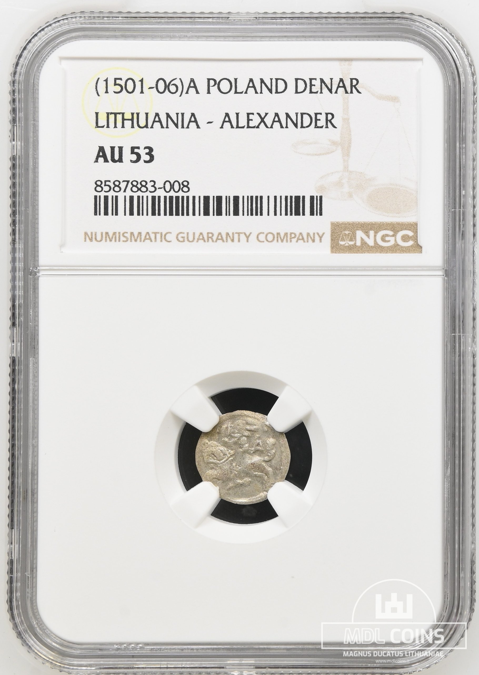 1498-1506 metų Aleksandro Jogailaičio denaras – Renesansas – NGC AU53 – (Sesija Nr.89 – Pabaiga 20260408 – 21.16 val. + 2 min. „Anti-sniping”) - Image 2