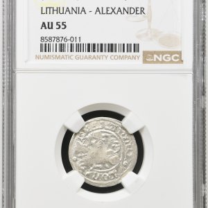 Alternative view of 1501-1506 metų Aleksandro Jogailaičio 1/2 grašio – Gotika – NGC AU55