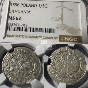 1556 metų Žygimanto Augusto 1/2 grašio - NGC MS62