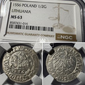 1556 metų Žygimanto Augusto 1/2 grašio - NGC MS63