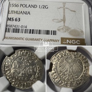 1556 metų Žygimanto Augusto 1/2 grašio - NGC MS63
