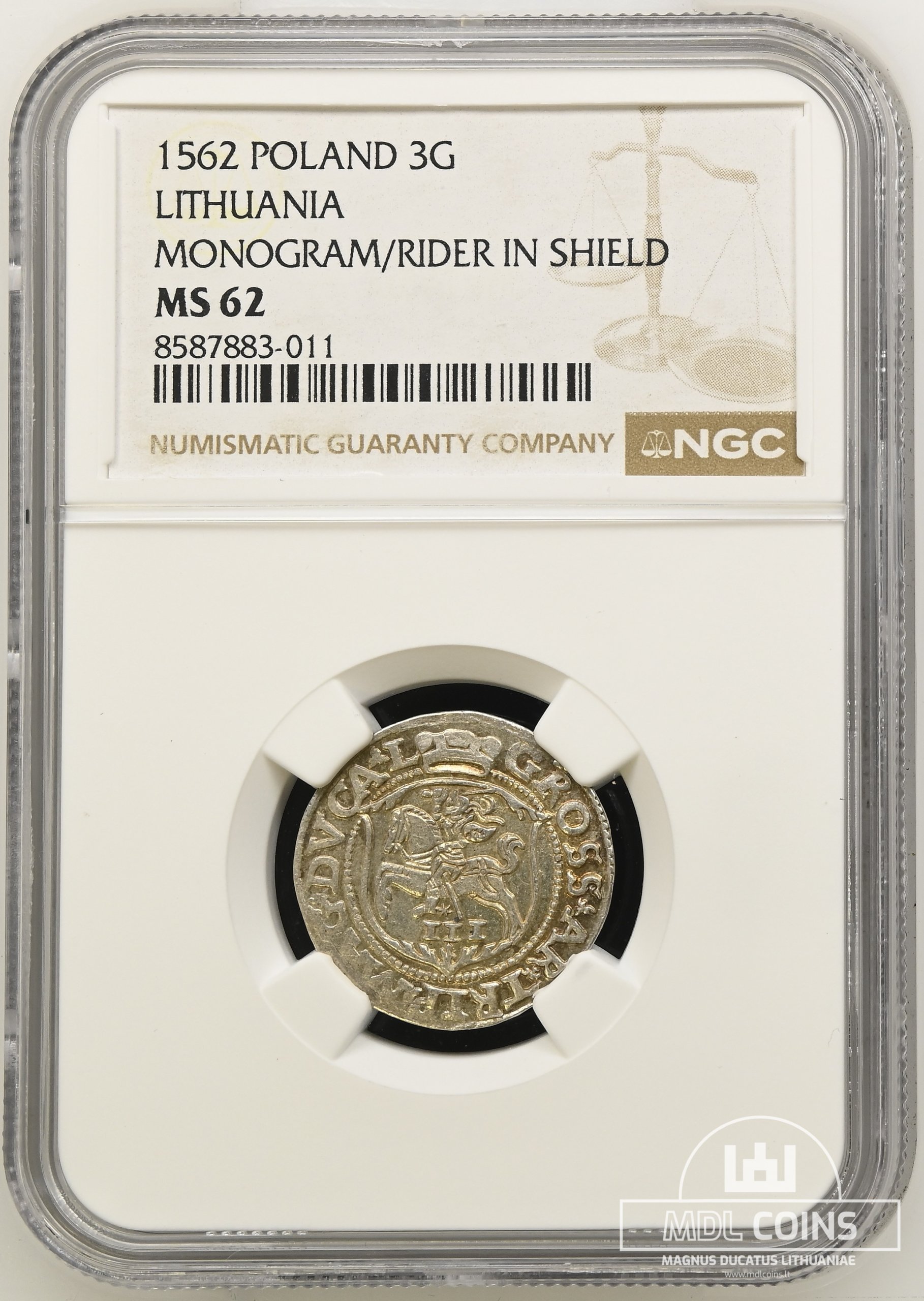 1562 metų Žygimanto Augusto 3 grašiai - NGC MS62