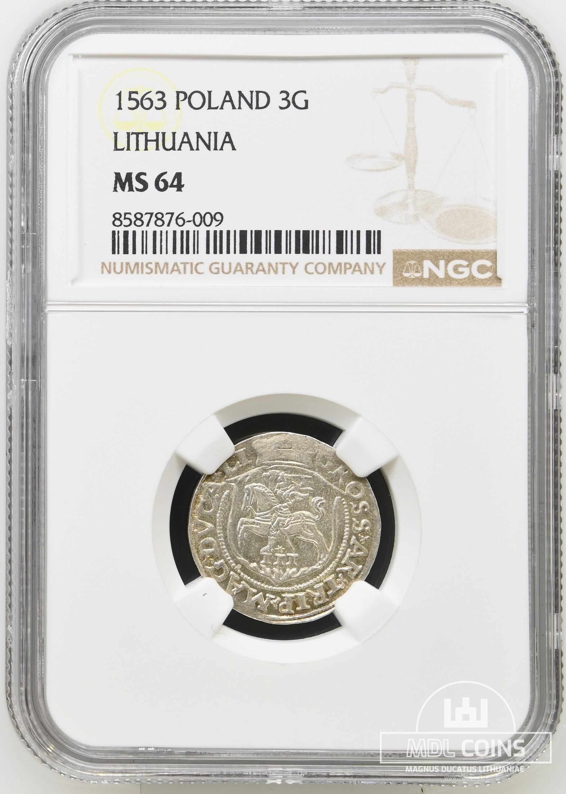1563 metų Žygimanto Augusto 3 grašiai - NGC MS64