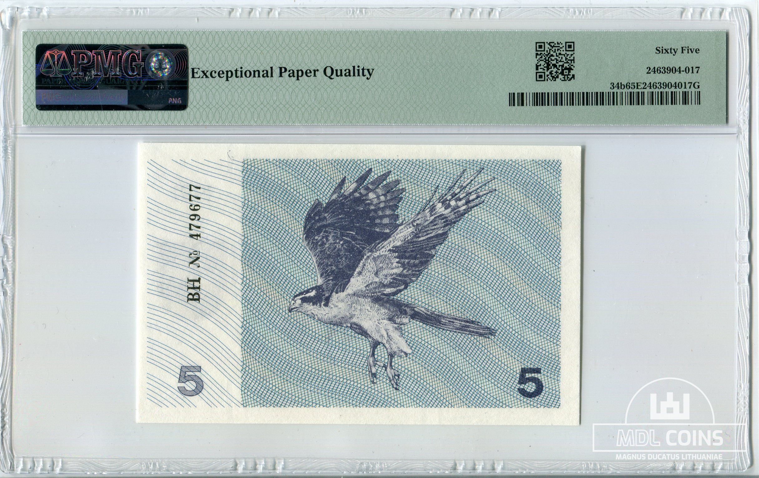 1991 metų 5 talonai (su užrašu) - BH serija - PMG 65 Gem Uncirculated EPQ - Image 2
