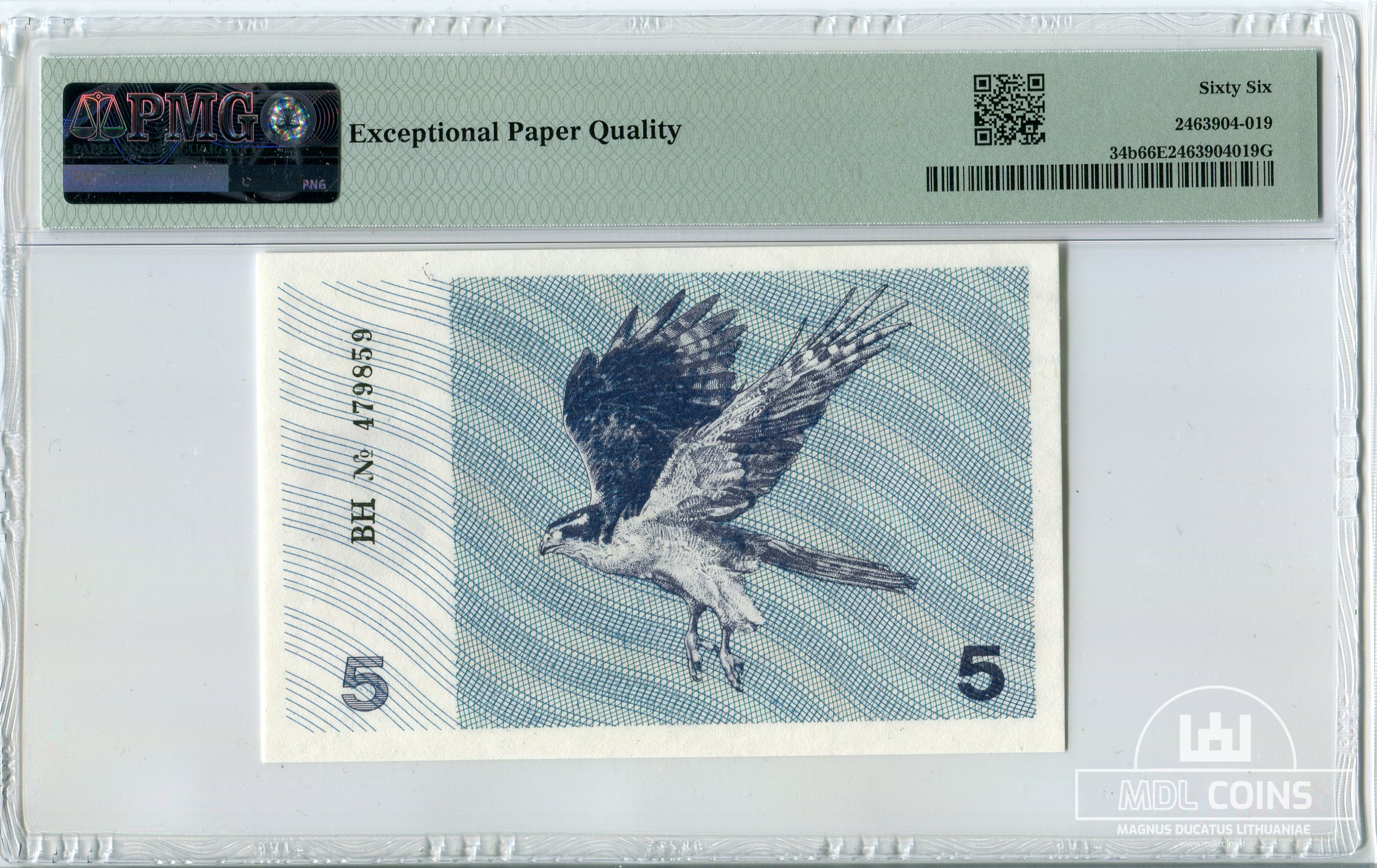 1991 metų 5 talonai (su užrašu) - BH serija - PMG 66 Gem Uncirculated EPQ - Image 2