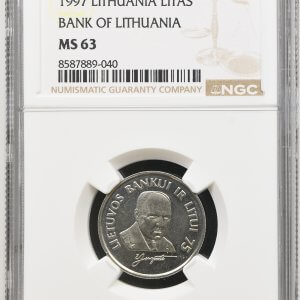 1997 metų sertifikuotas 1 litas - "Jurgutis" - NGC MS63 – (Sesija Nr.90 – Pabaiga 20260414 – 21.52 val. + 2 min. „Anti-sniping”)