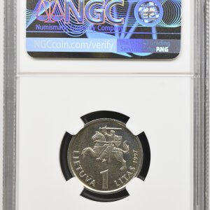 Alternative view of 1997 metų sertifikuotas 1 litas - "Jurgutis" - NGC MS64
