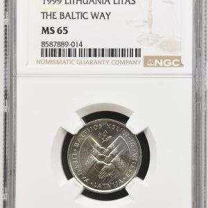 1999 metų sertifikuotas 1 litas - "Baltijos kelias" - NGC MS65 – (Sesija Nr.90 – Pabaiga 20260414 – 21.54 val. + 2 min. „Anti-sniping”)
