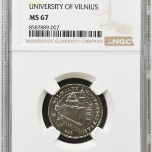 2004 metų sertifikuotas 1 litas - "Vilniaus universitetas" - NGC MS67