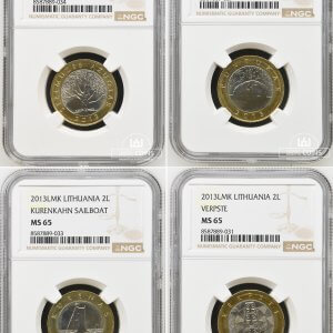 2013 metų sertifikuotas proginių 2 litų komplektas - "Gamtos kūriniai" - MS66/66/65/65