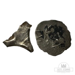 1394 metų Vytauto Didžiojo 1/2 grašio - 4V tipas + komplekte kaldinimo plokštelės dalis būtent nuo šios monetos