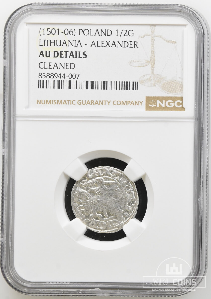 1501-1506 metų Aleksandro Jogailaičio 1/2 grašio – Gotika – NGC AU Details - Image 2
