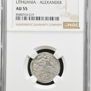 Alternative view of 1501-1506 metų Aleksandro Jogailaičio 1/2 grašio – Gotika – NGC AU55