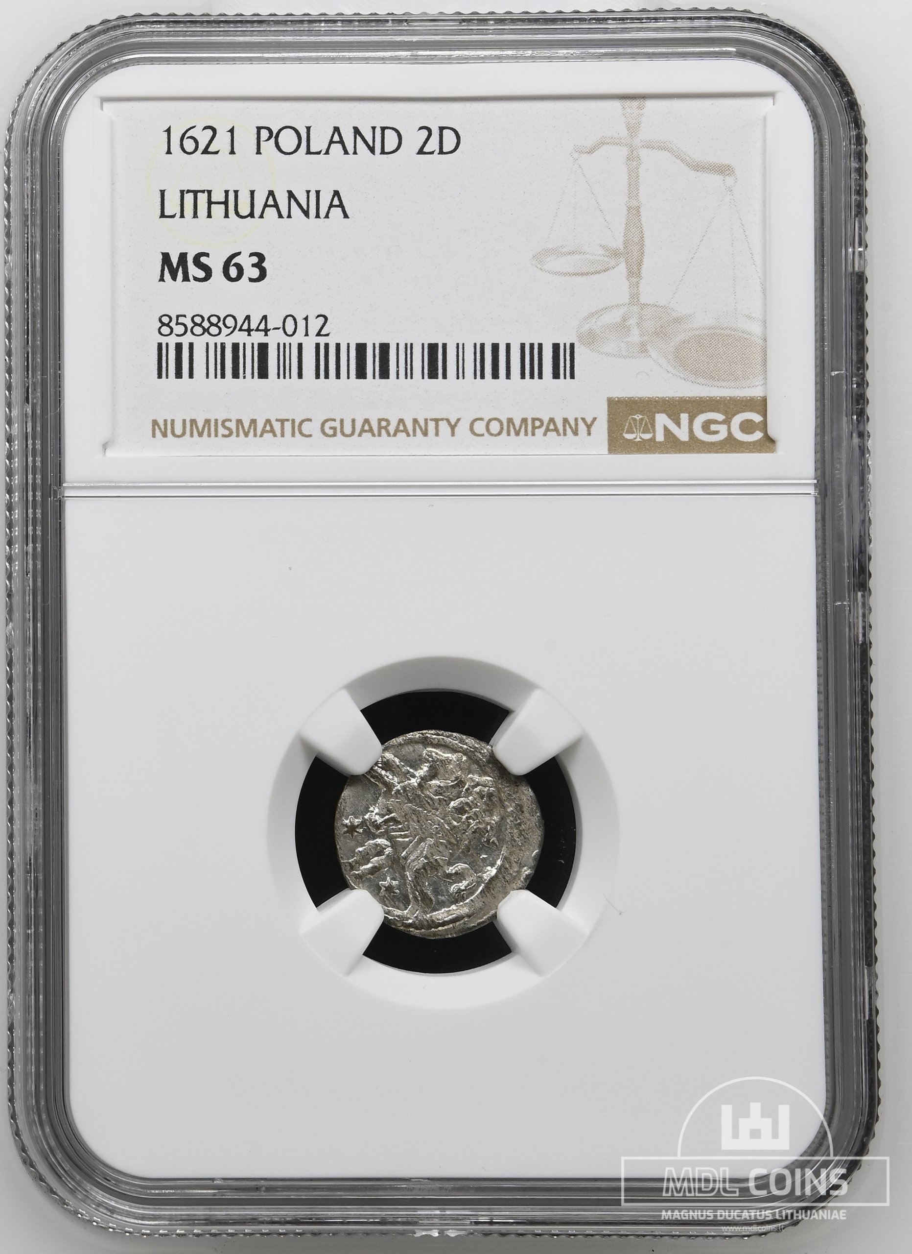 1621 metų Žygimanto Vazos 2 denarai - NGC MS63 – (Sesija Nr.99 – Pabaiga 20260622 – 22.30 val. + 2 min. „Anti-sniping”) - Image 2