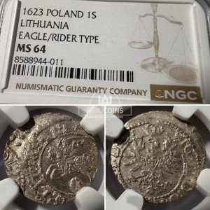 1623 metų Žygimanto Vazos šilingas - NGC MS64