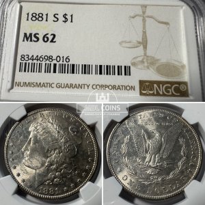 JAV - 1881 metų 1 doleris - "Morganas" - NGC MS62 - (Sidabras 900 / 26,73 g)