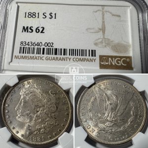 JAV - 1881 metų 1 doleris - "Morganas" - NGC MS62 - (Sidabras 900 / 26,73 g)
